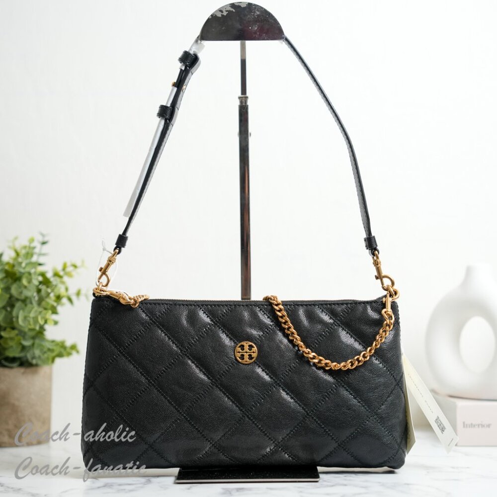 NWT Tory Burch Willa Zip Leather Shoulder Bag in Black